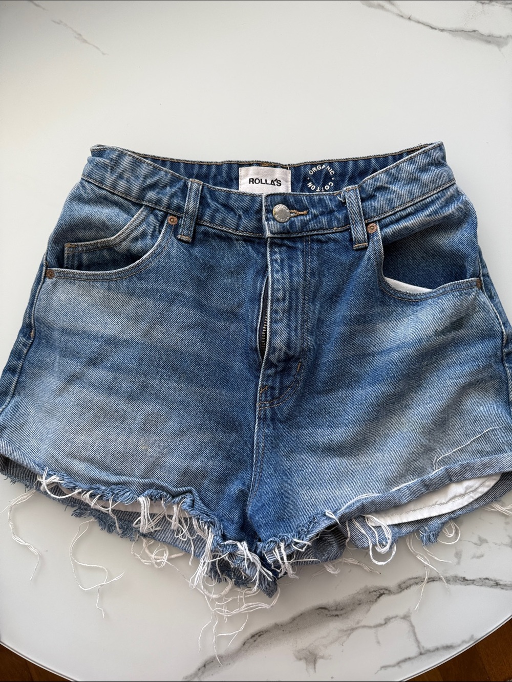 ROLLA'S Distressed Blue Denim Cutoff Shorts